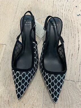 a new day Black Rhinestone Lattice Pointed Slingback Heels